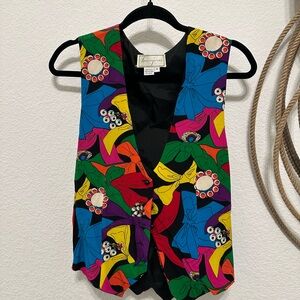 🌈 Vintage 80s/90s Spencer Jeremy 100% Silk Pop Art Novelty Vest 🎀